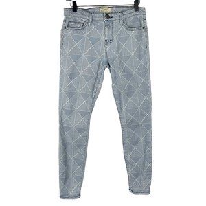 Current/Elliott The Stiletto Diamond Print Denim Skinny Ankle Crop Jeans Size 29